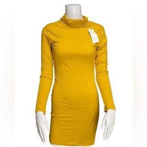 mustard long sleeve turtleneck dress